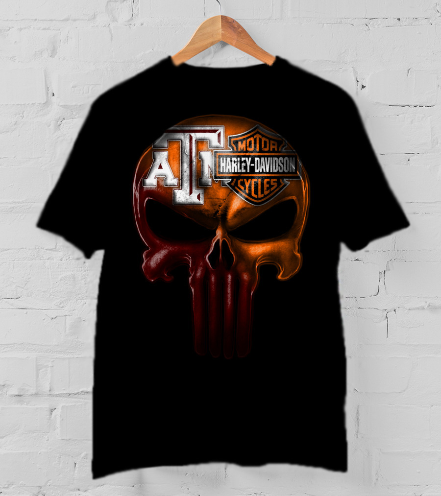 Texas A&M Harley Davidson Punisher Skull T-Shirt