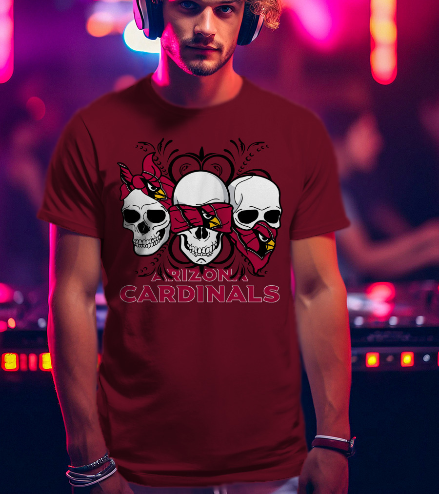 Arizona Cardinals Three Skulls T-Shirt