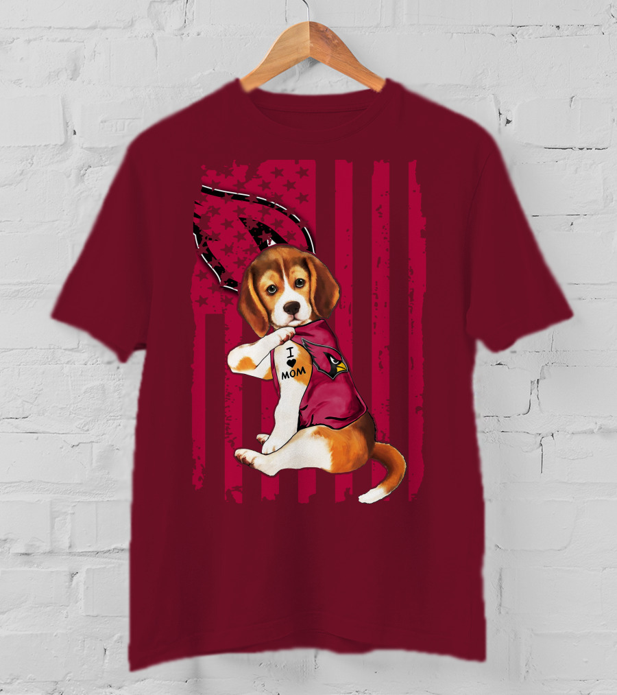 Beagle I Love Mom Arizona Cardinals USA Flag Stars T-Shirt