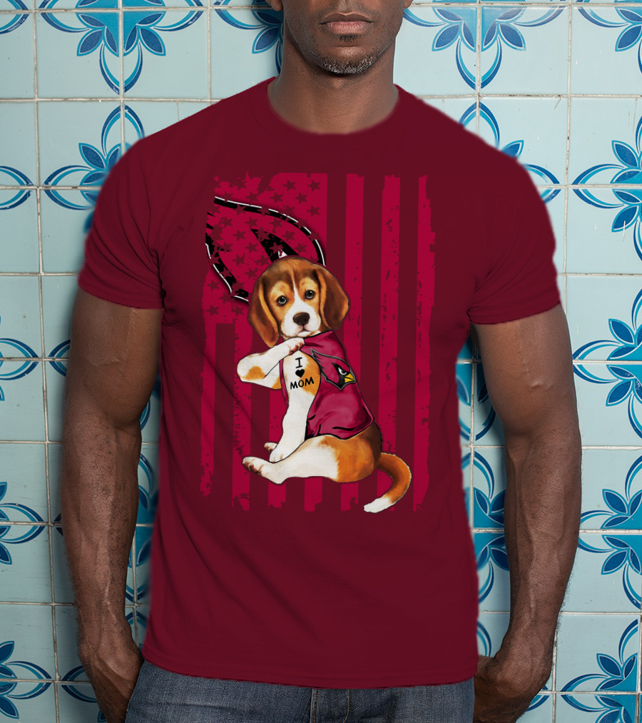 Beagle I Love Mom Arizona Cardinals USA Flag Stars T-Shirt