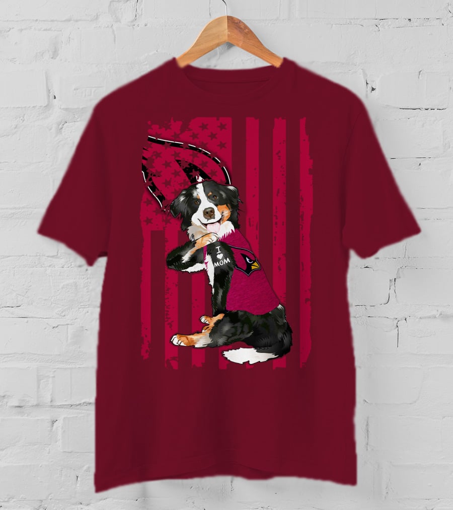 I Mom Border Collie Arizona Cardinals American Flag T-Shirt