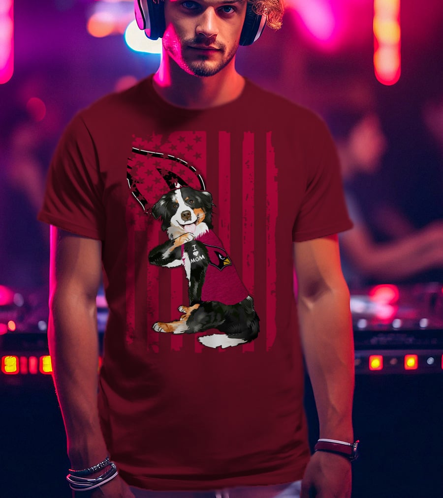 I Mom Border Collie Arizona Cardinals American Flag T-Shirt
