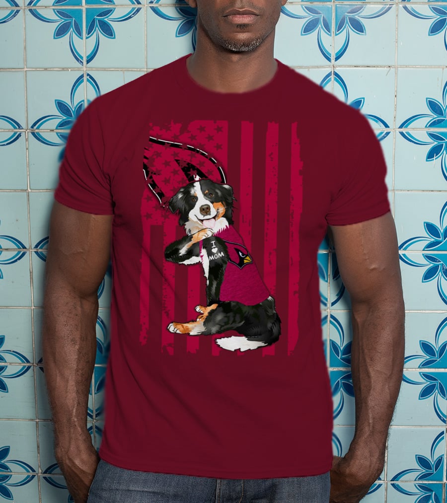I Mom Border Collie Arizona Cardinals American Flag T-Shirt