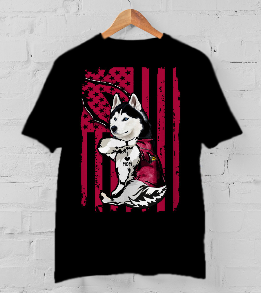 Siberian Husky I Love Mom Arizona Cardinals Patriotic T-Shirt