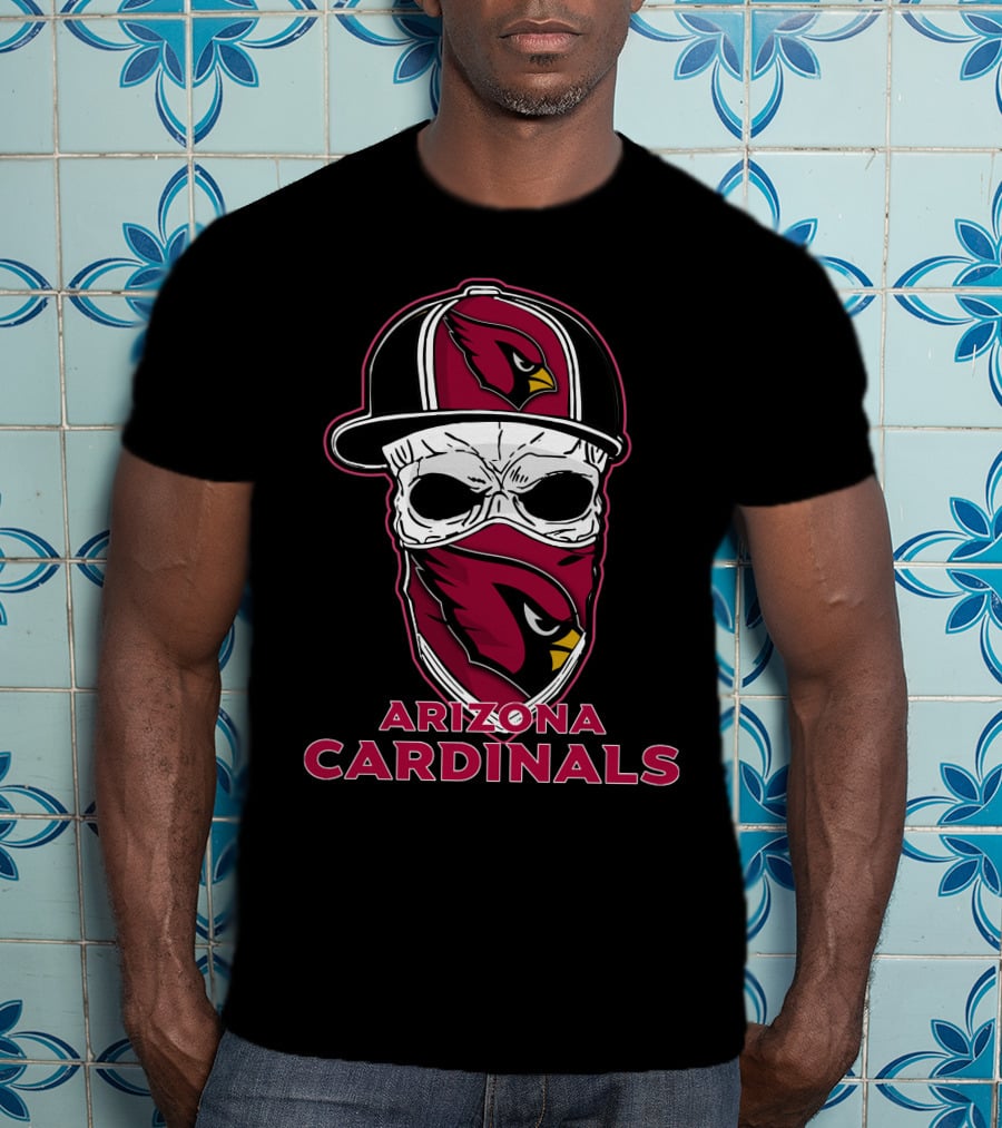 Arizona Cardinals Skull Face Mask Hat T-Shirt