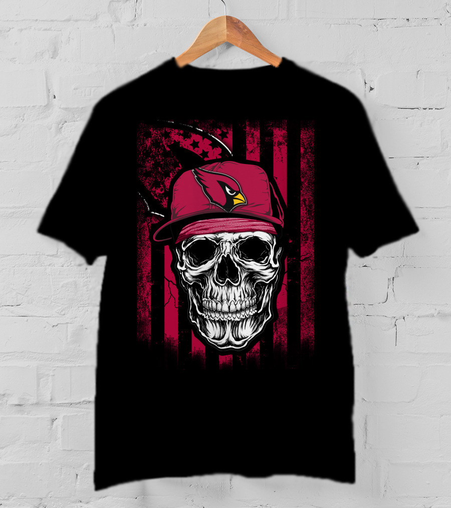Arizona Cardinals Skull Hat Red Stripes T-Shirt