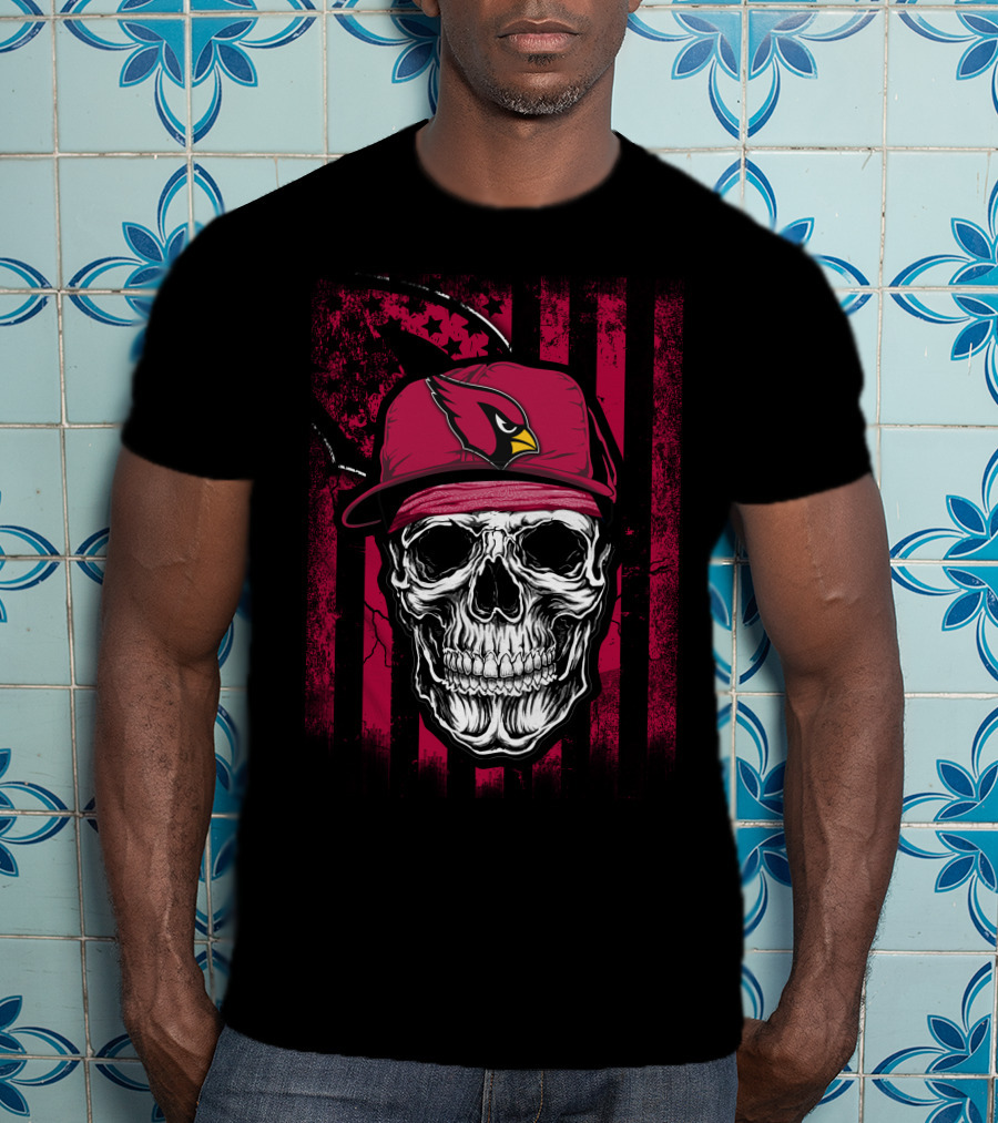 Arizona Cardinals Skull Hat Red Stripes T-Shirt