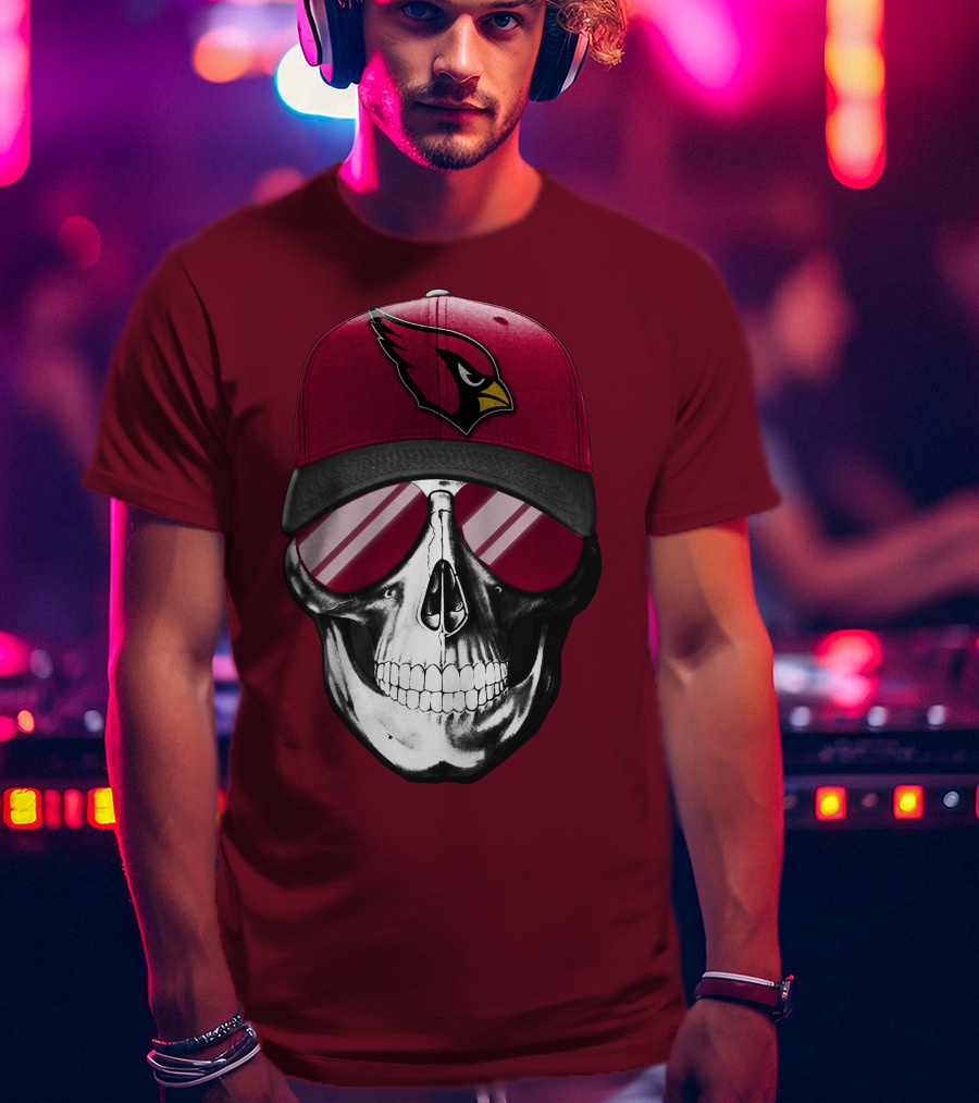 Arizona Cardinals Skull Cap With Sunglasses T-Shirt
