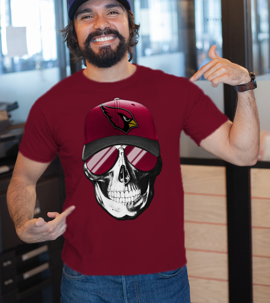 Arizona Cardinals Skull Cap With Sunglasses T-Shirt