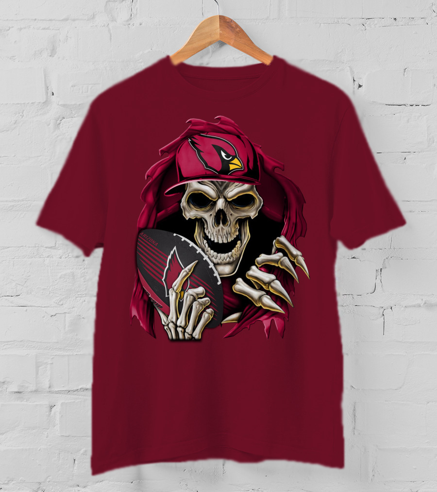 Arizona Cardinals Skull Holding Football T-Shirt
