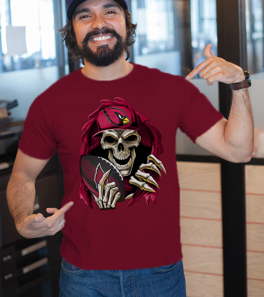 Arizona Cardinals Skull Holding Football T-Shirt