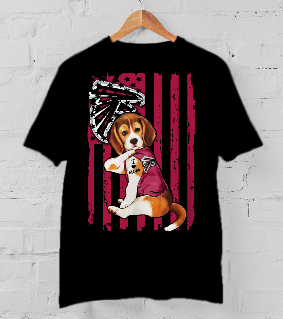 Atlanta Falcons Beagle I Love Mom Tattoo Stars Stripes T-Shirt