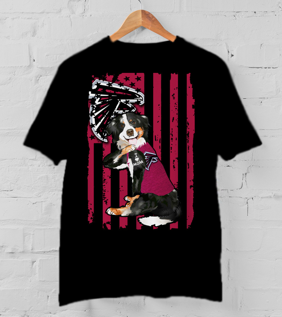 Atlanta Falcons Border Collie I Love Mom American Flag T-Shirt