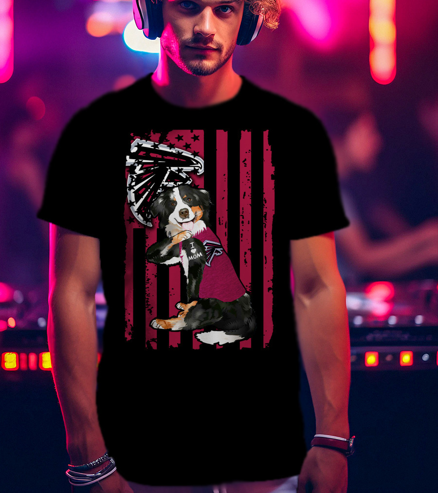 Atlanta Falcons Border Collie I Love Mom American Flag T-Shirt