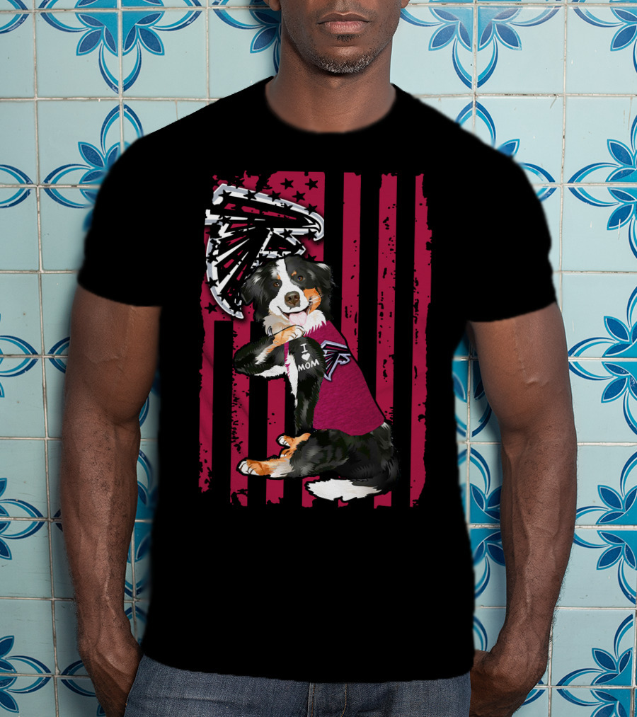 Atlanta Falcons Border Collie I Love Mom American Flag T-Shirt