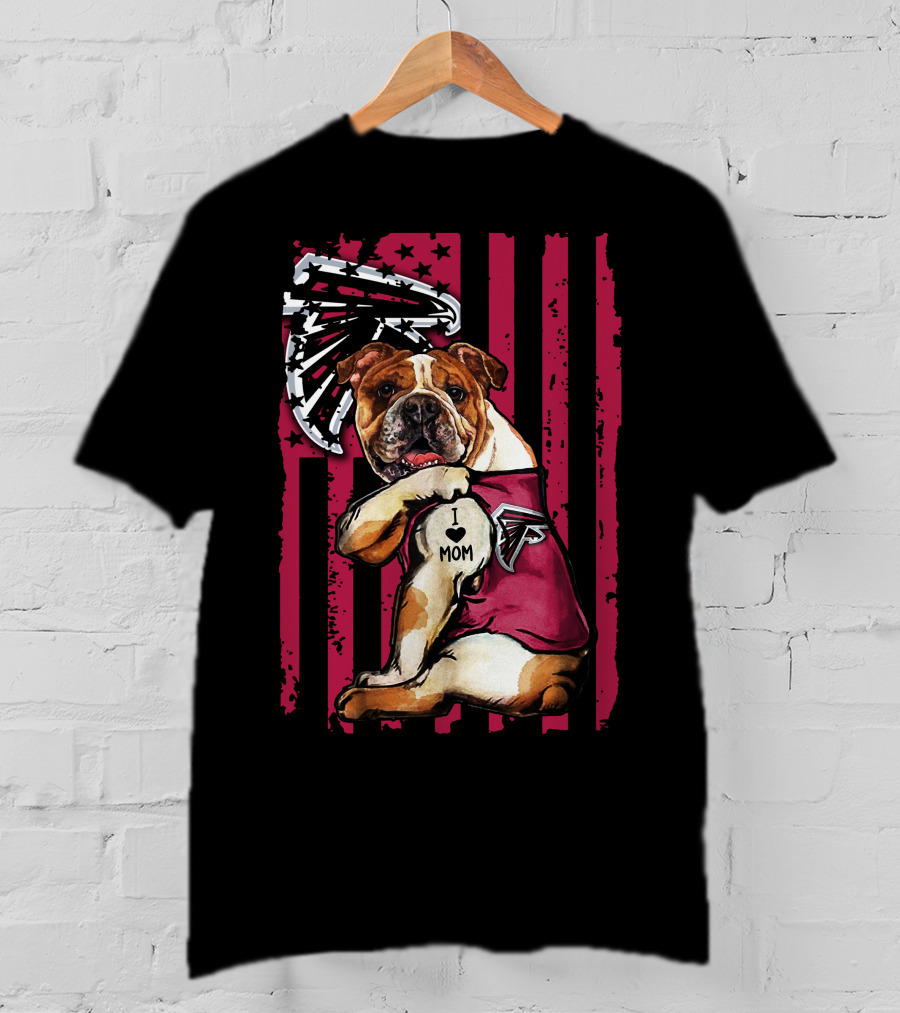 Bulldog Atlanta Falcons I Love Mom Flag T-Shirt