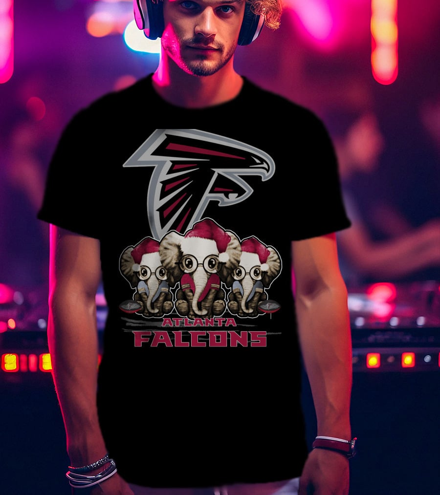 Atlanta Falcons Santa Hat Elephants Christmas T-Shirt