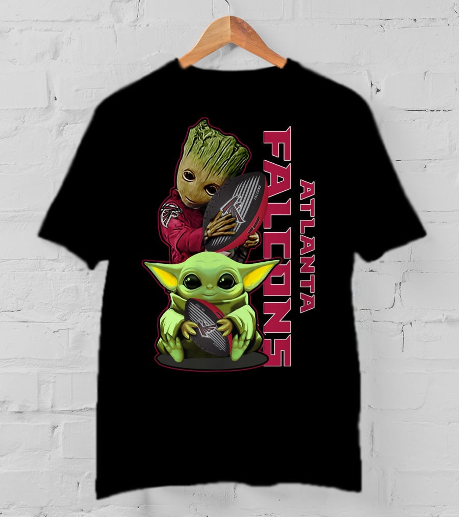 Grzd Atlanta Falcons Baby Groot Yoda Holding Football T-Shirt