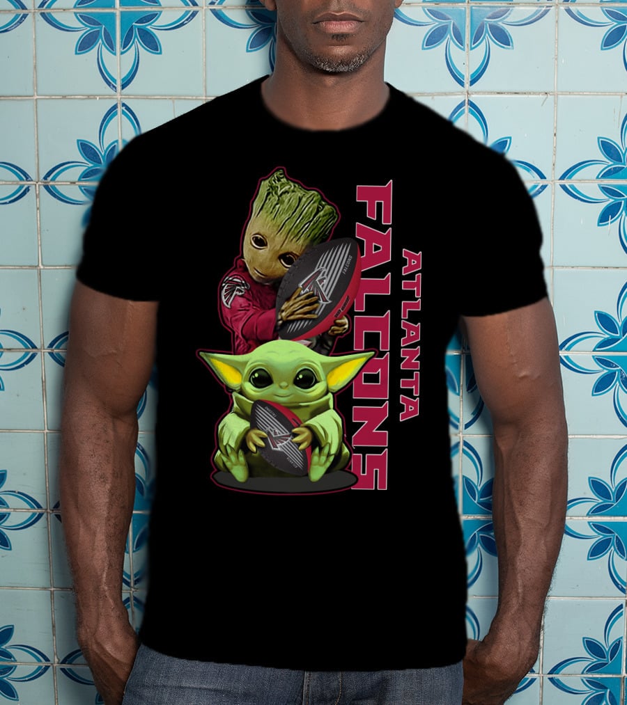 Grzd Atlanta Falcons Baby Groot Yoda Holding Football T-Shirt