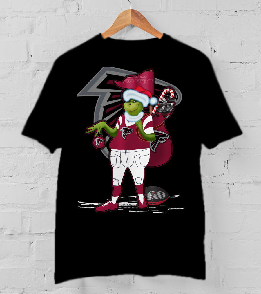 Grinch Santa Atlanta Falcons Holiday Football Fan Festive Green Character T-Shirt