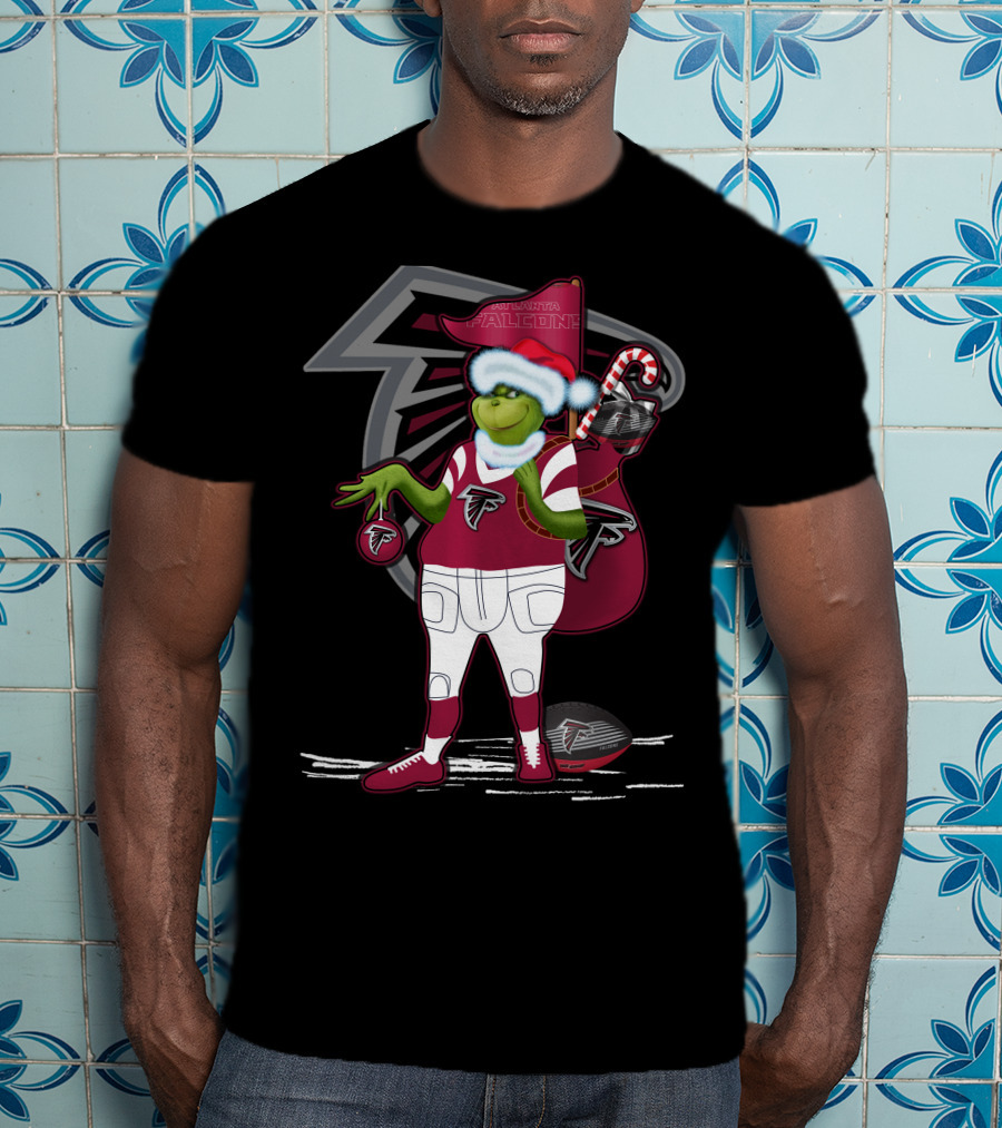 Grinch Santa Atlanta Falcons Holiday Football Fan Festive Green Character T-Shirt