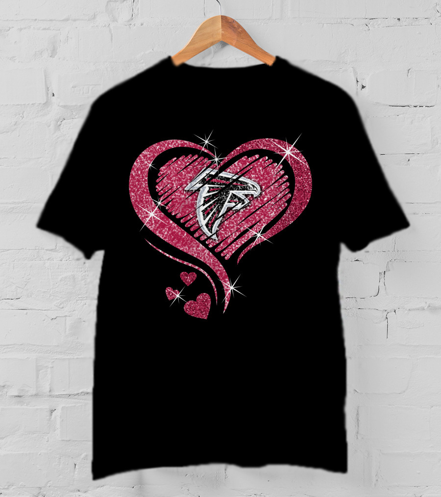 Heart Diamond Atlanta Falcons Sparkling Logo In Glittered Pink Hearts T-Shirt