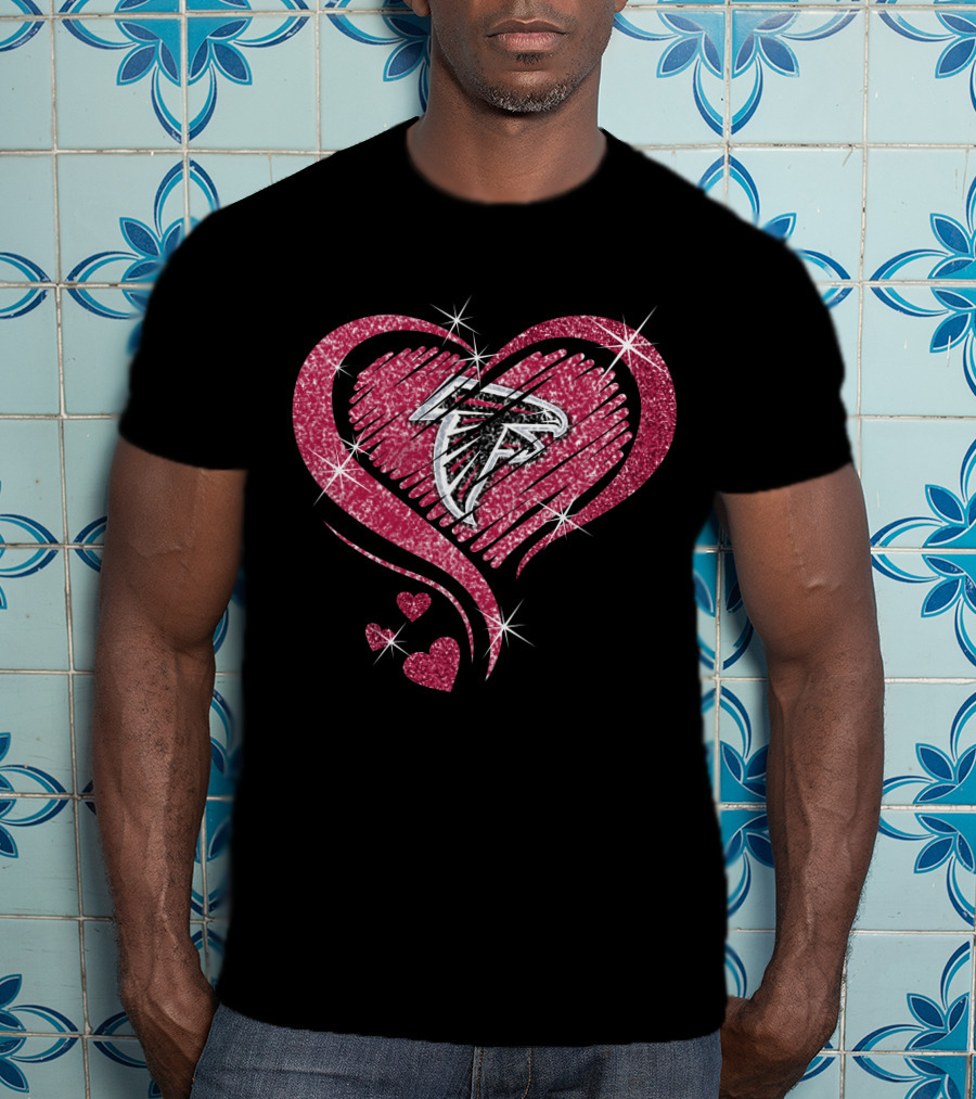 Heart Diamond Atlanta Falcons Sparkling Logo In Glittered Pink Hearts T-Shirt