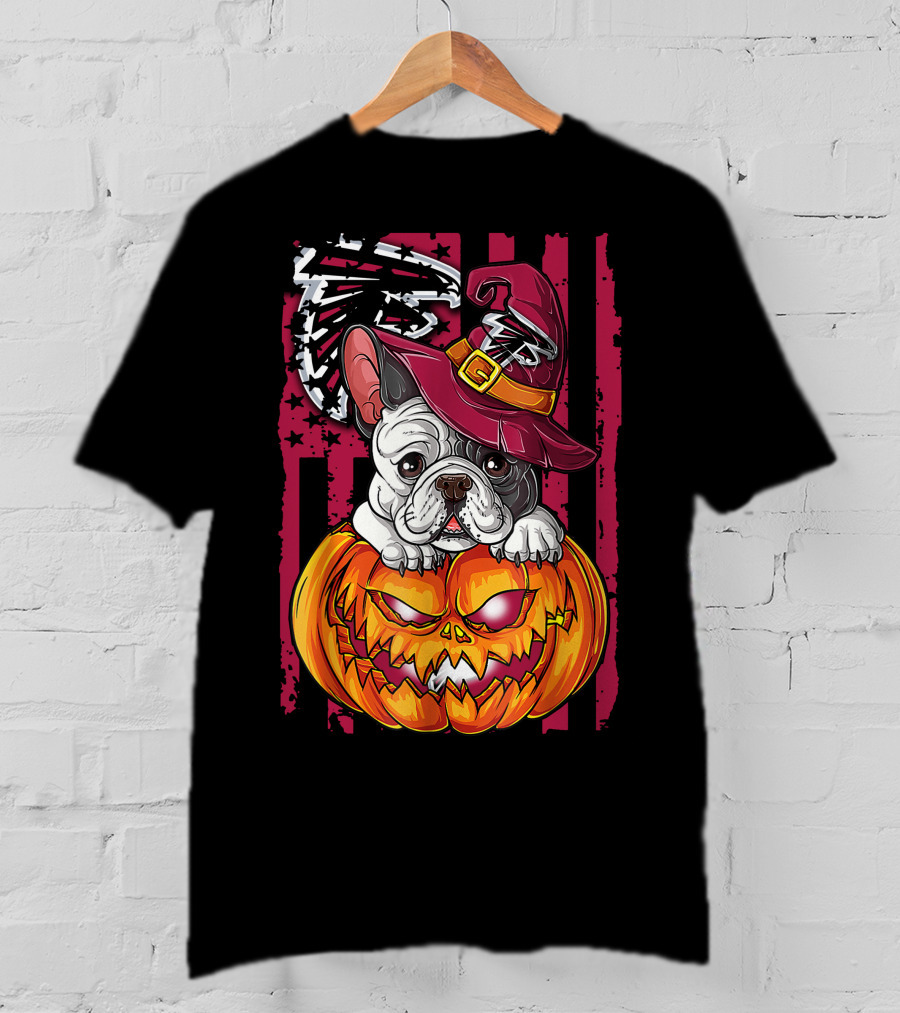 Hlw Bulldog Pumpkin Witch Hat Atlanta Falcons T-Shirt
