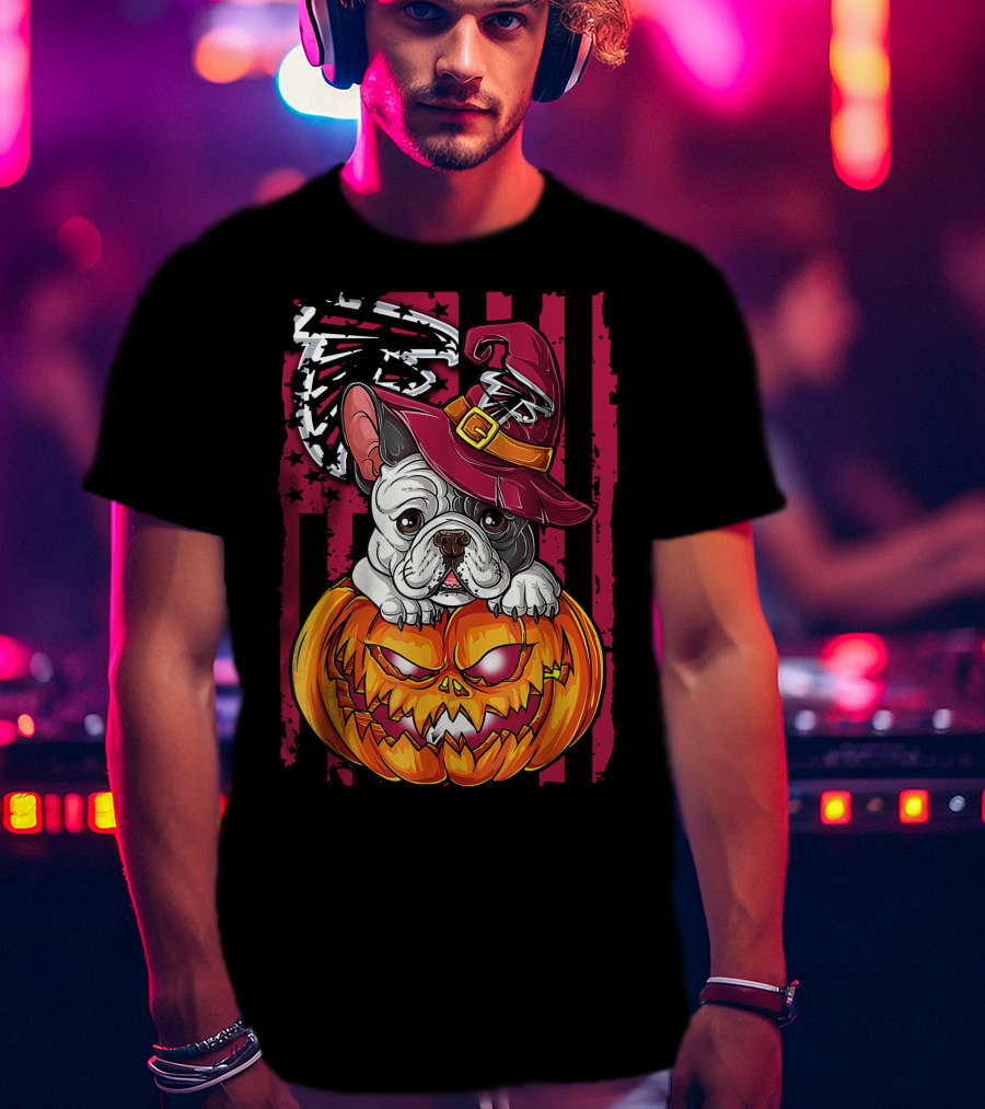 Hlw Bulldog Pumpkin Witch Hat Atlanta Falcons T-Shirt