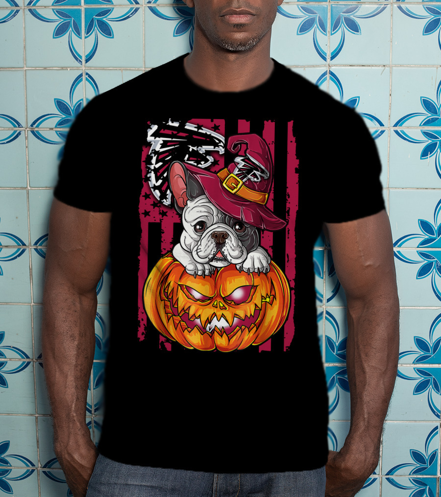 Hlw Bulldog Pumpkin Witch Hat Atlanta Falcons T-Shirt