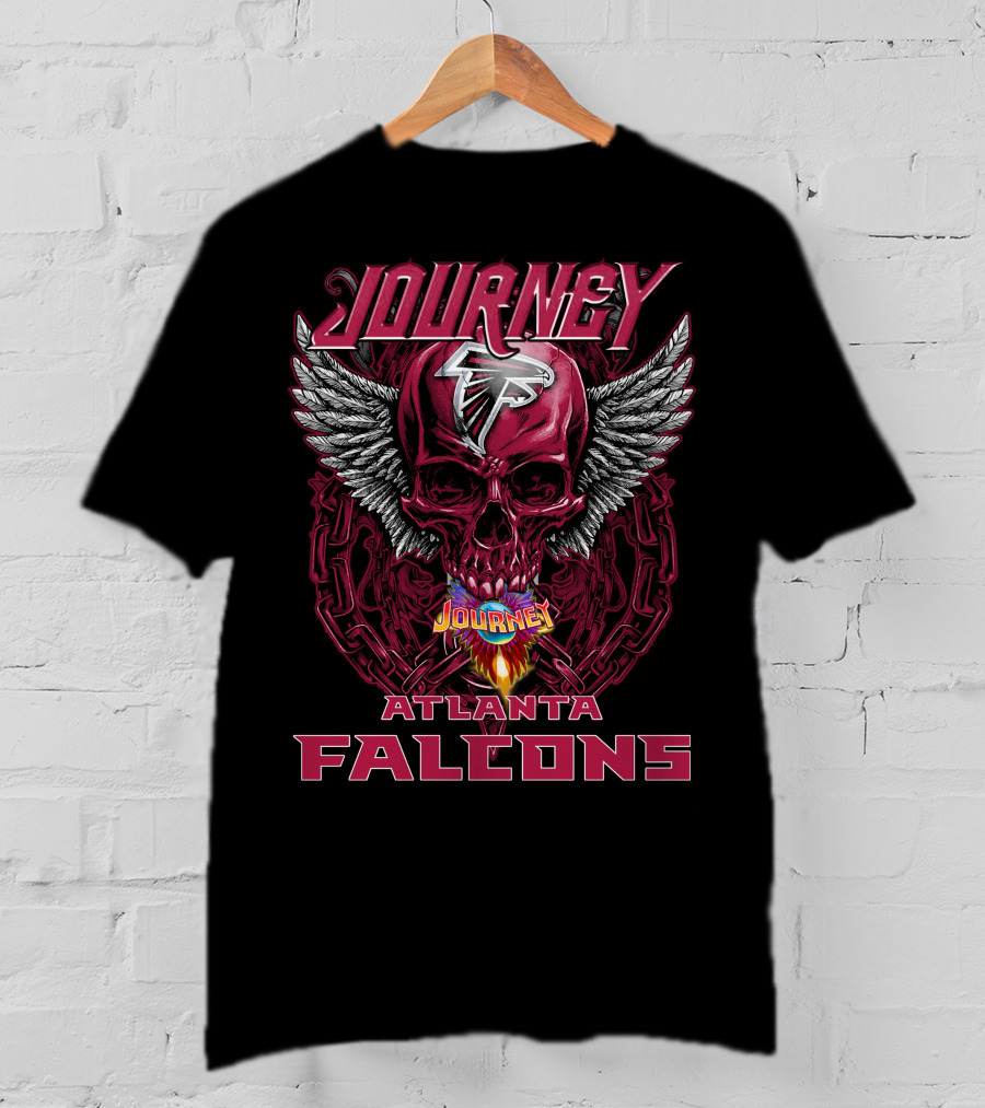 Journey Atlanta Falcons Skull Wings Flame Chains T-Shirt