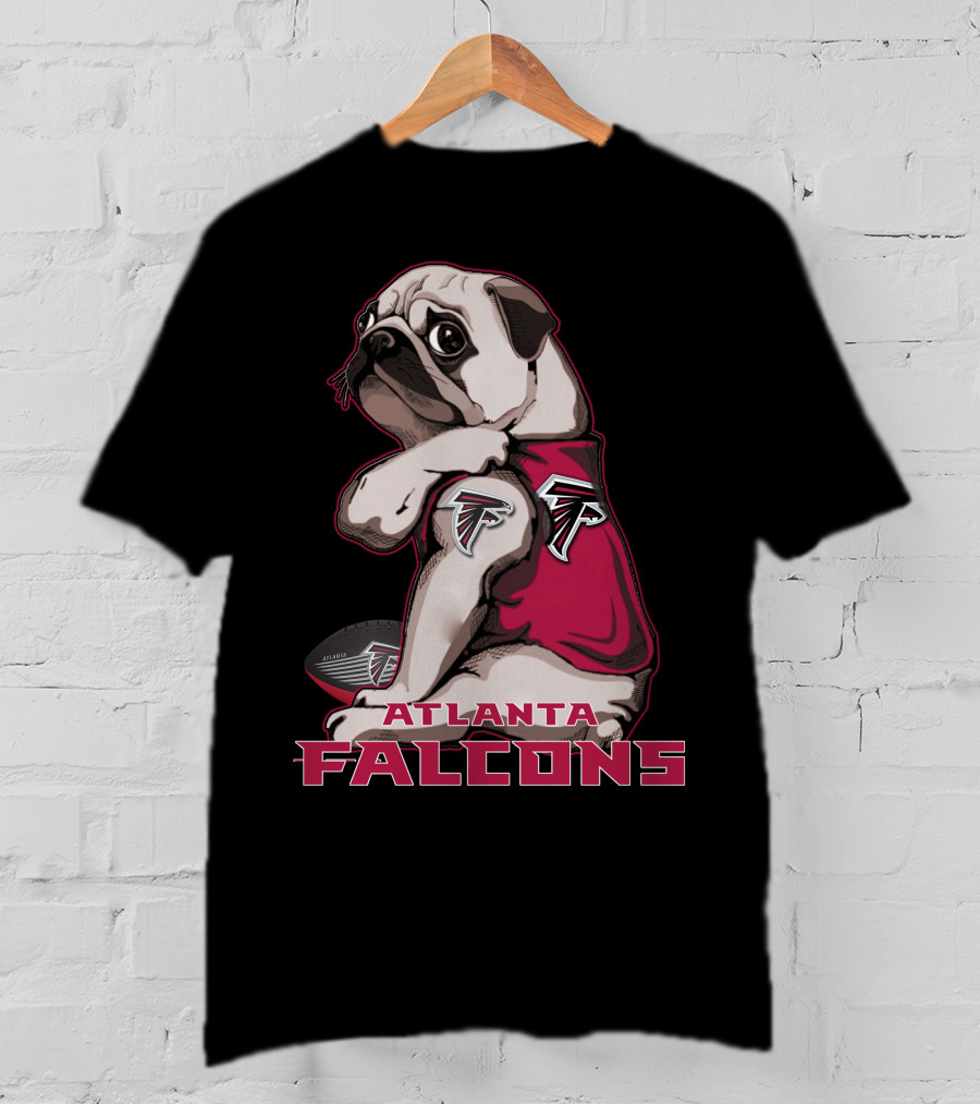 Pug Wearing Atlanta Falcons Gear With Football T-Shirt