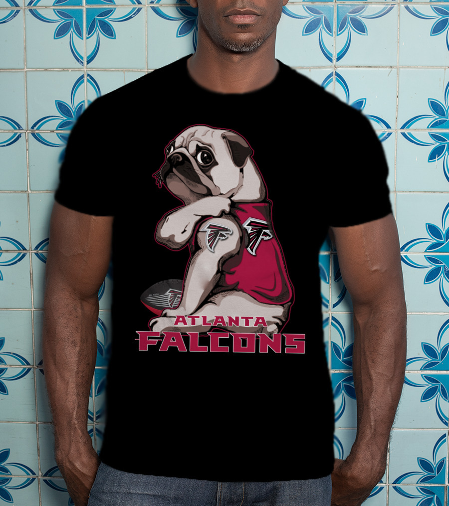 Pug Wearing Atlanta Falcons Gear With Football T-Shirt