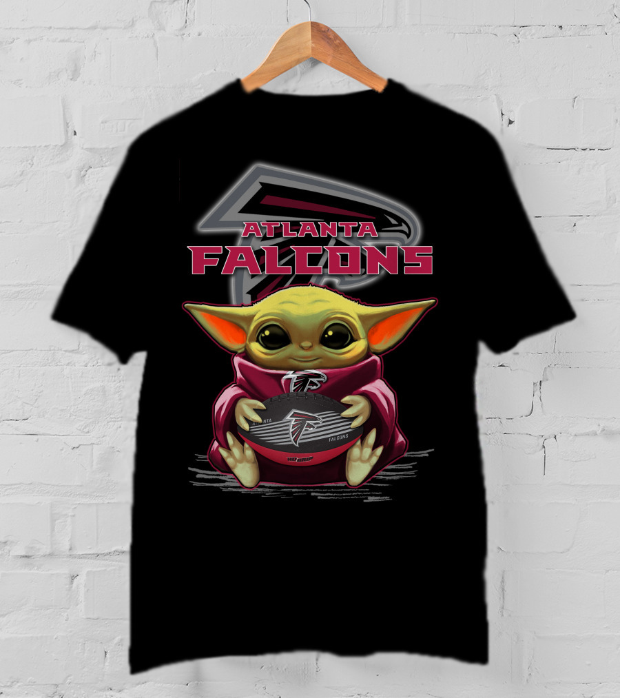 Baby Yoda Holding Atlanta Falcons Football T-Shirt