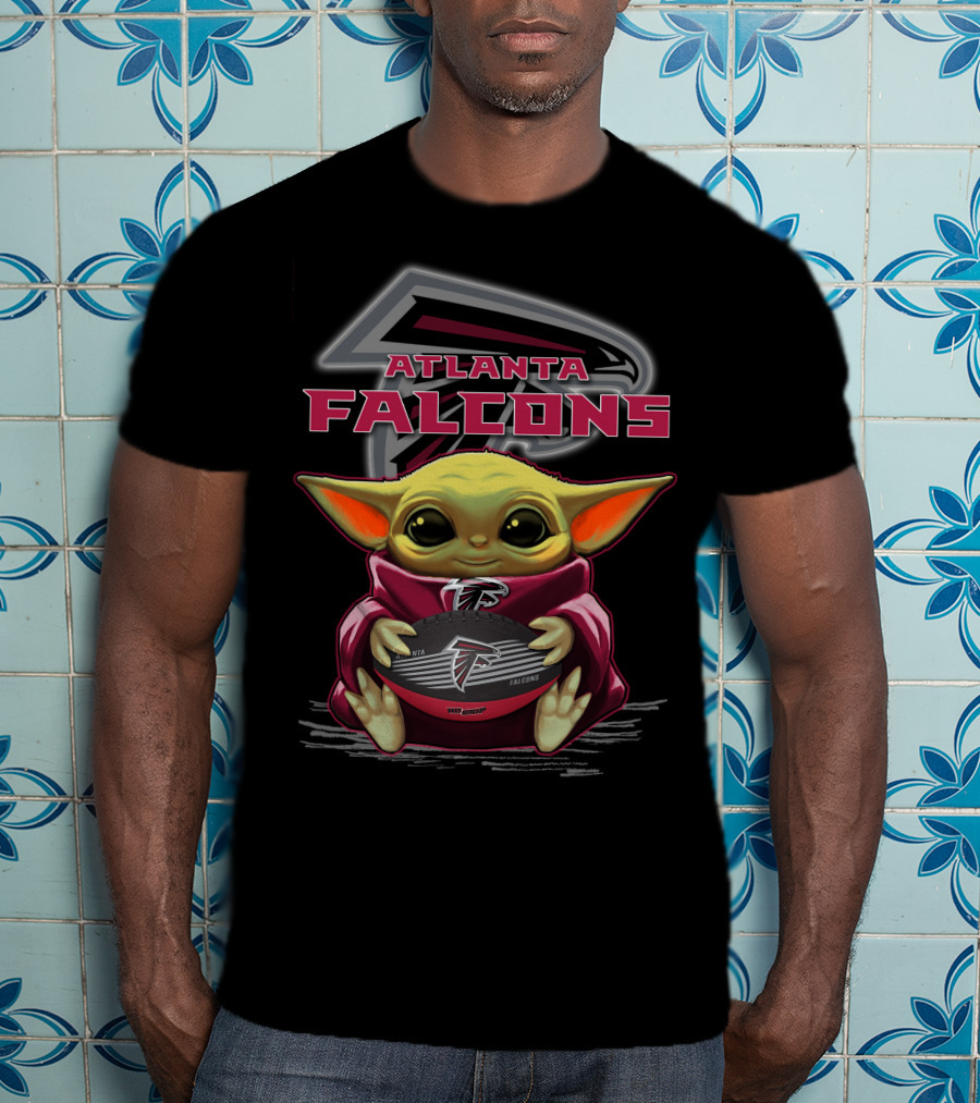 Baby Yoda Holding Atlanta Falcons Football T-Shirt