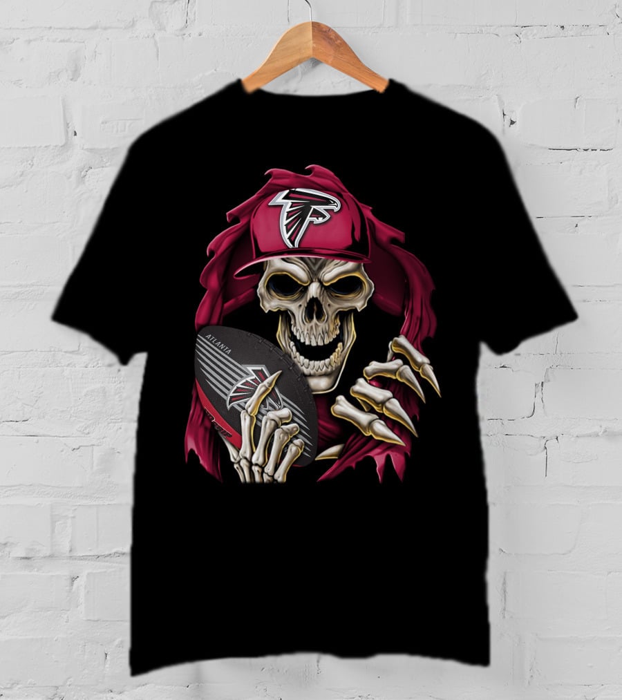 Skullbong Atlanta Falcons Skeleton With Cap Holding Football T-Shirt