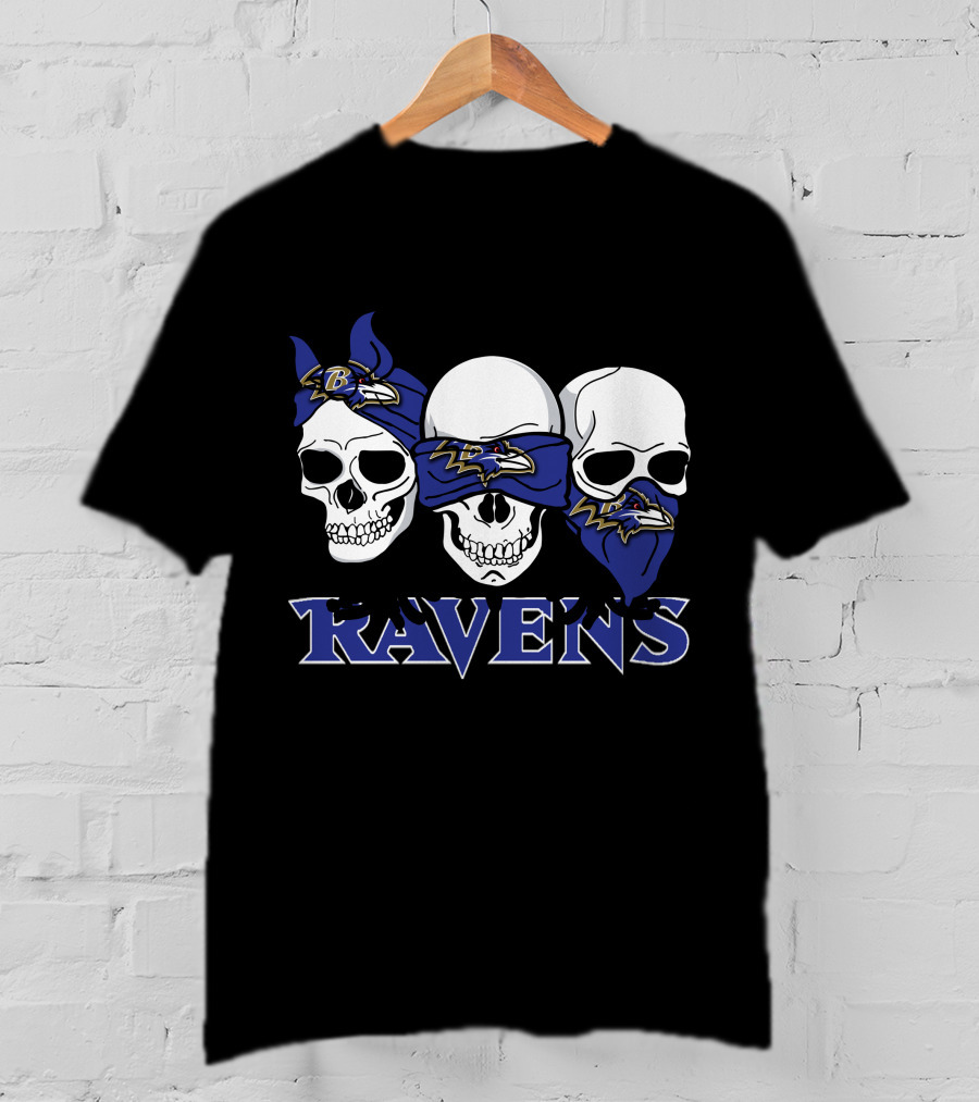 Baltimore Ravens Three Skulls Bandana Logo Ravens T-Shirt