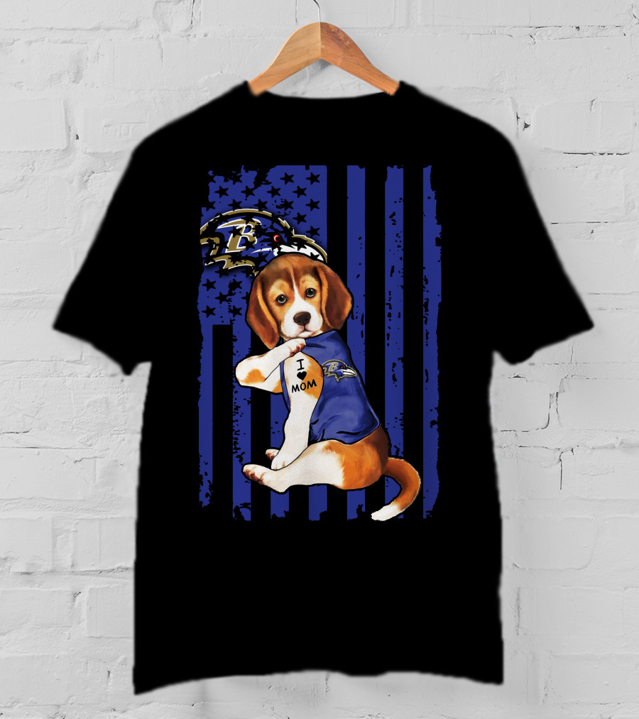 Beagle I Love Mom Baltimore Ravens T-Shirt