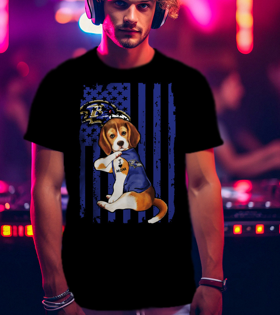 Beagle I Love Mom Baltimore Ravens T-Shirt