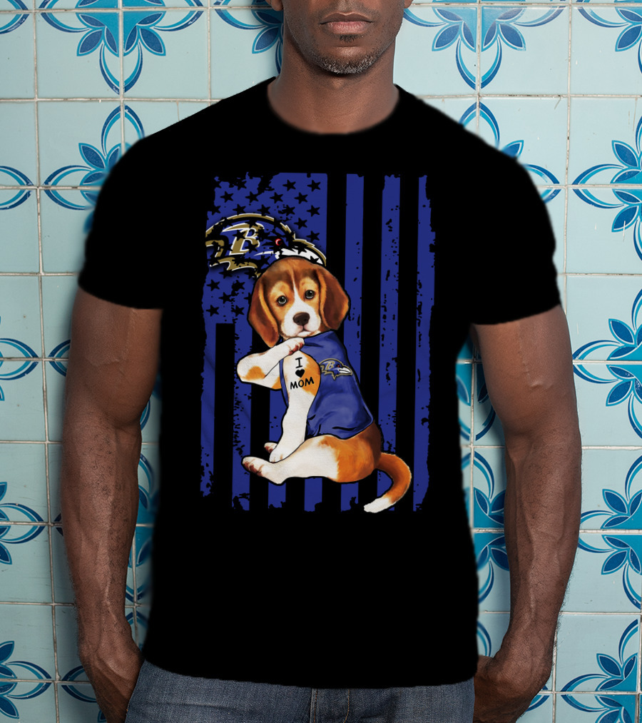 Beagle I Love Mom Baltimore Ravens T-Shirt