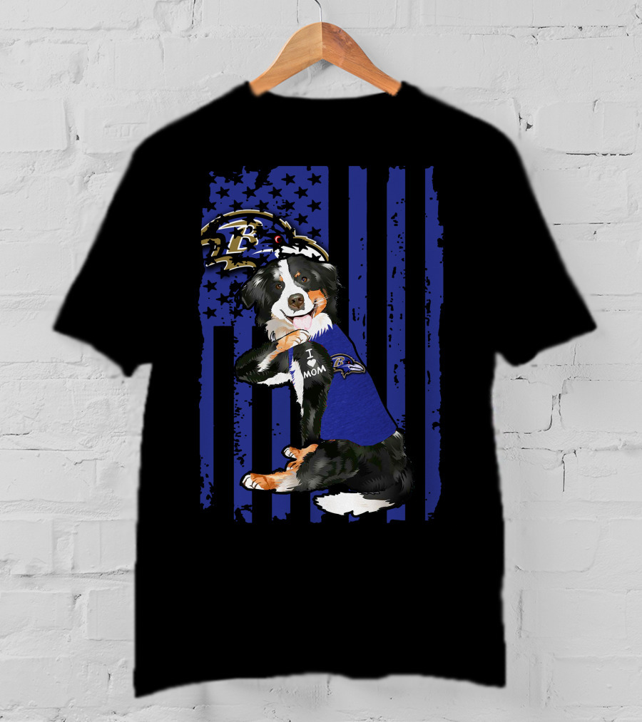 Border Collie I Love Mom Baltimore Ravens Flag T-Shirt