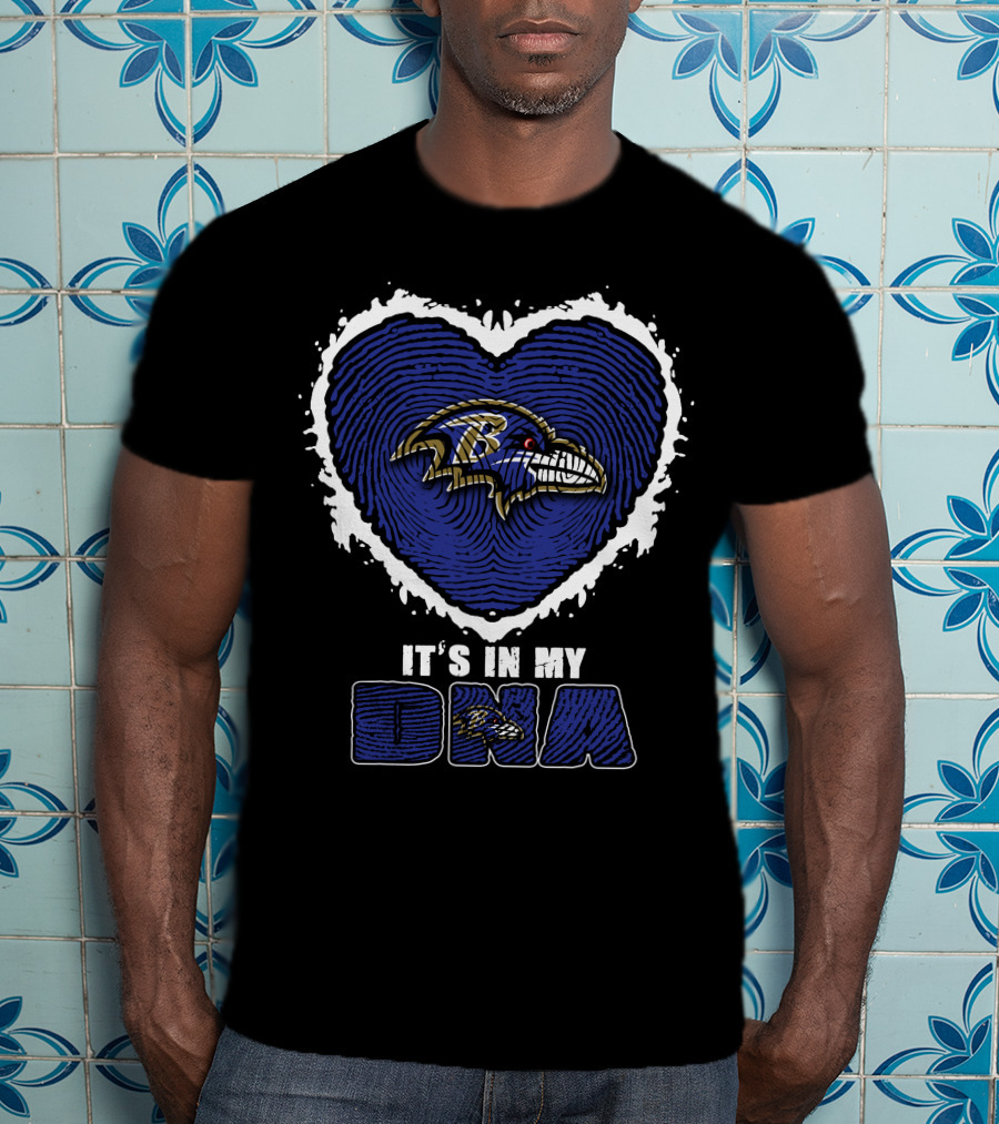 It's In My DNA Baltimore Ravens Heart Fingerprint T-Shirt
