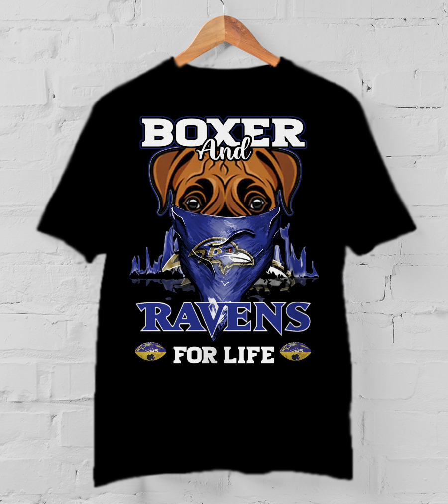 Boxer And Ravens For Life Baltimore Ravens T-Shirt