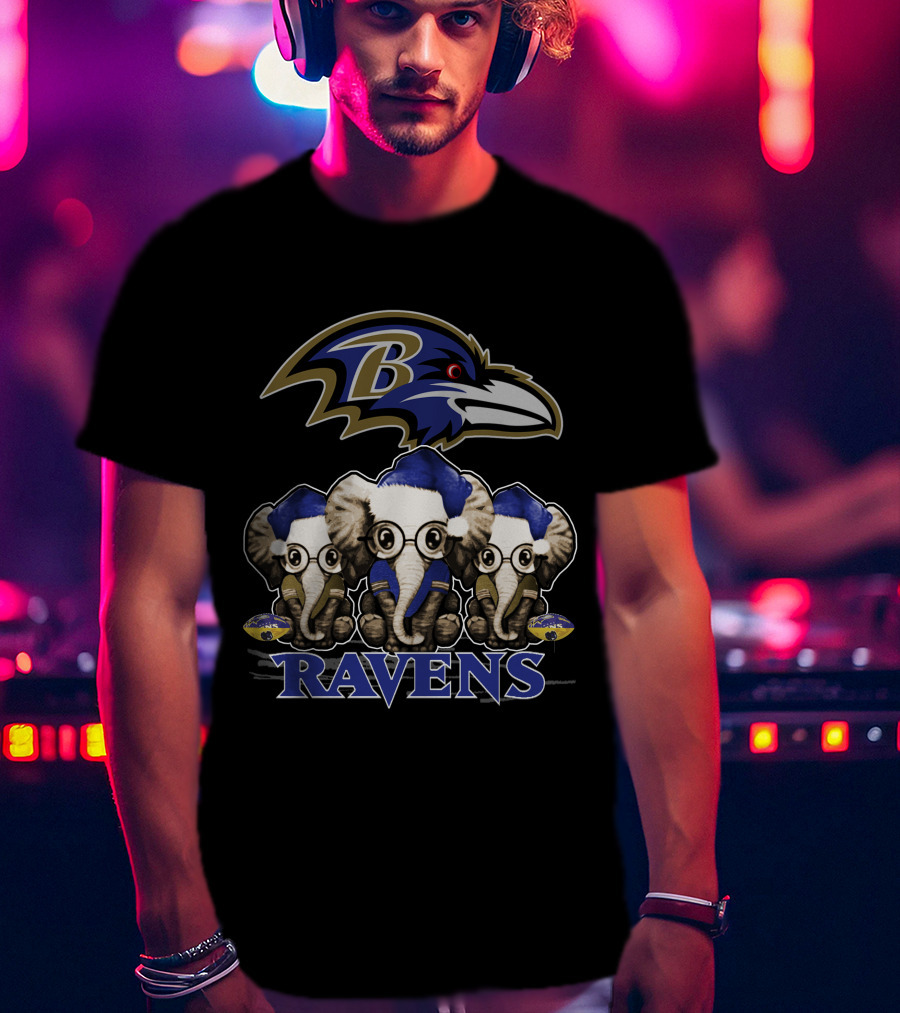 Baltimore Ravens Christmas Elephants T-Shirt