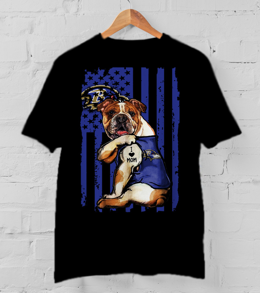 Bulldog I Heart Mom Baltimore Ravens Football Fan T-Shirt