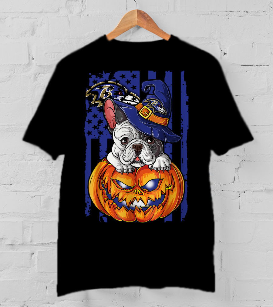 Bulldog Halloween Pumpkin Baltimore Ravens Wizard Hat T-Shirt