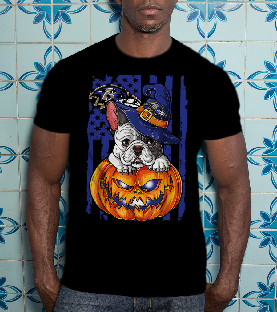 Bulldog Halloween Pumpkin Baltimore Ravens Wizard Hat T-Shirt