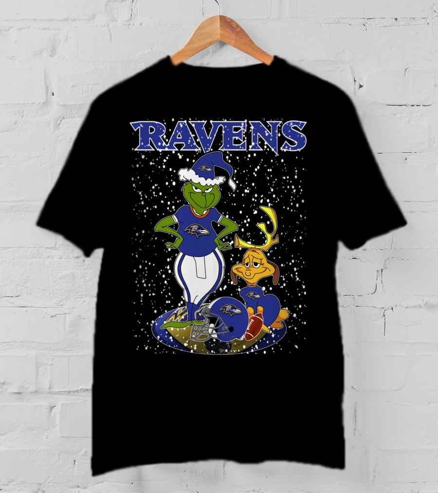 Grinchxmas Ravens Baltimore Football Holiday Scene T-Shirt