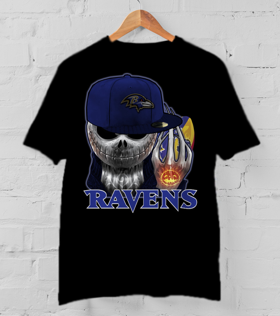 Jackskull Ravens Baltimore Halloween Football T-Shirt
