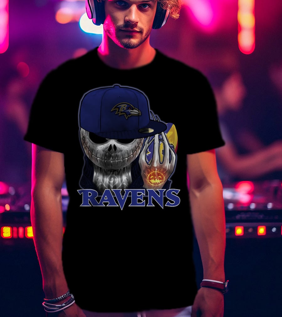 Jackskull Ravens Baltimore Halloween Football T-Shirt